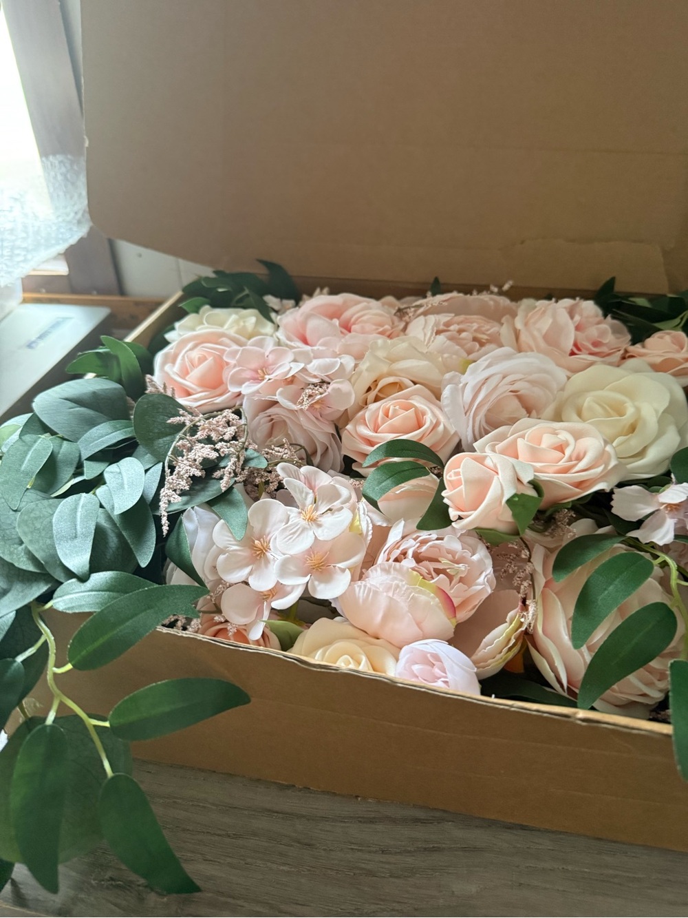 Blush Pink and Cream Artificial Rose Arrangement - wedding arch flowers